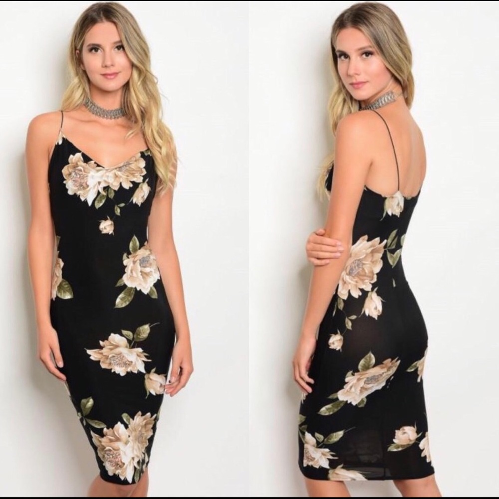 Black Floral Print Dress